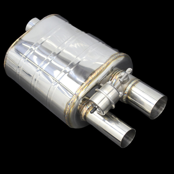 Single Universal Valved Muffler with Dual Exits